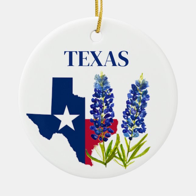 Blånät Texas Flower Blommigt Texan Flagga Julgransprydnad Keramik (Framsidan)