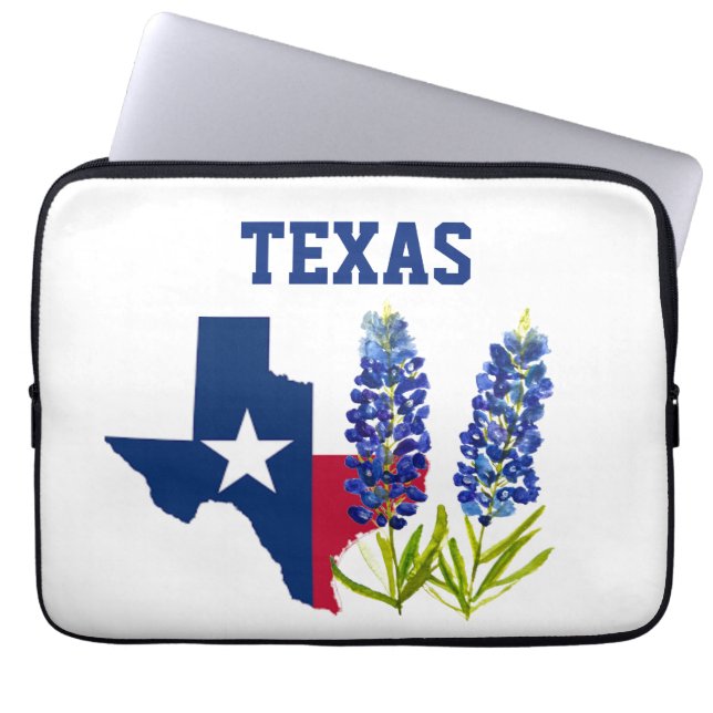 Blånät Texas Flower Blommigt Texan Flagga Laptop Fodral (Framsidan)