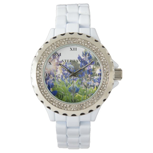 Blånät Texas Flower Lupine Blommigt Armbandsur (Framsida)
