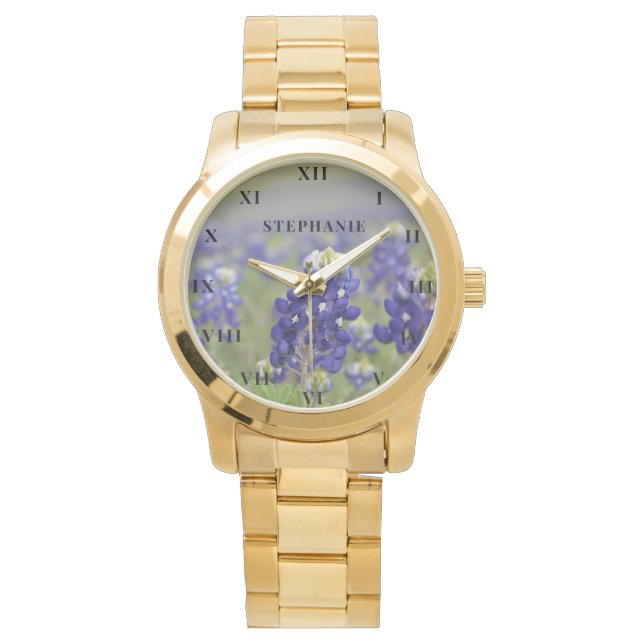 Blånät Texas Flower Lupine Blommigt Armbandsur (Framsida)