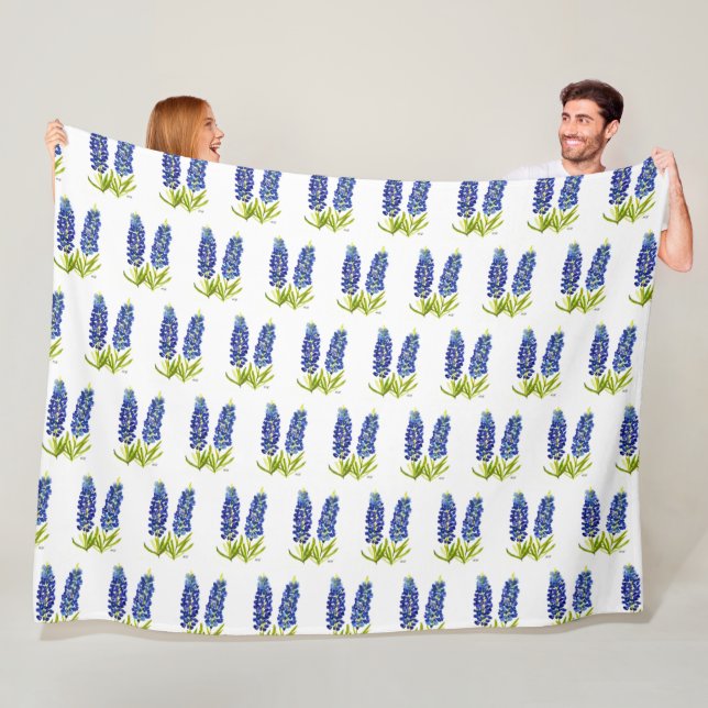 Blånät Texas Flowers Wildblommor Watercolor Fleecefilt (På plats)