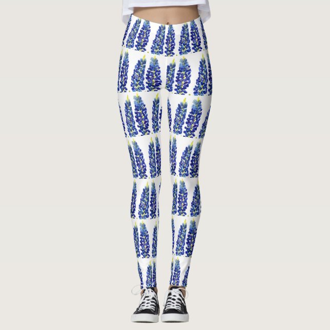 Blånät Texas Flowers Wildblommor Watercolor Leggings (Framsida)