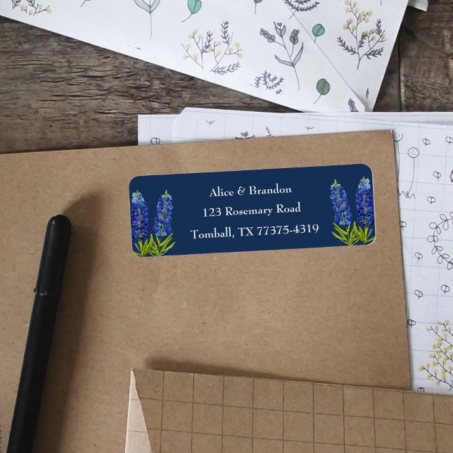 Blånät Texas State Flowers Lupine Navy Blue L Returadress Etikett (Skapare uppladdad)