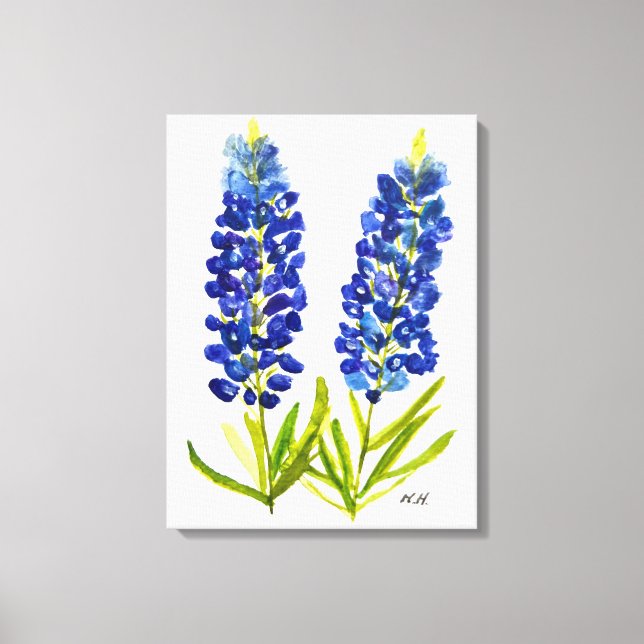 Blånät Texas State Flowers Lupine Watercolor Canvastryck (Framsida)