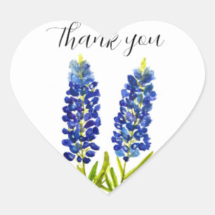 Blånät Texas State Flowers Lupine Watercolor Hjärtformat Klistermärke