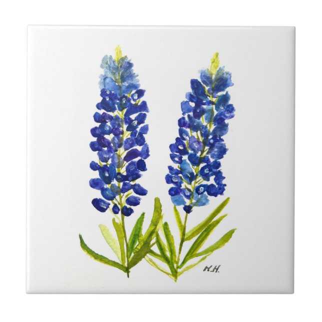 Blånät Texas State Flowers Lupine Watercolor Kakelplatta (Framsidan)