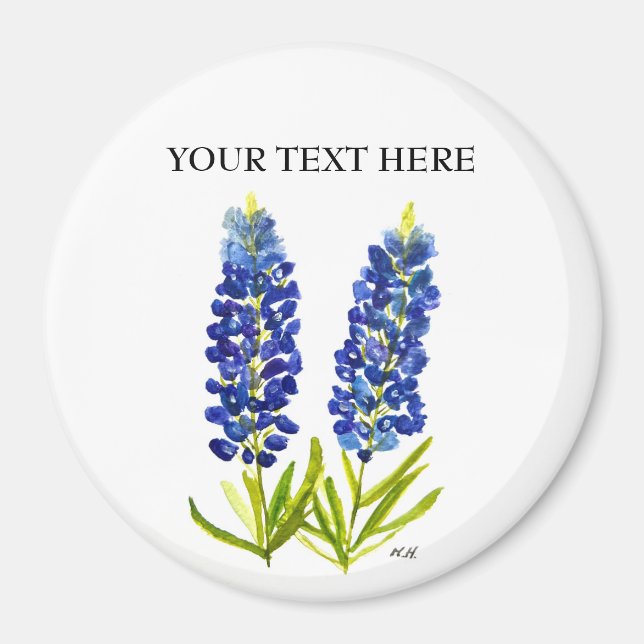 Blånät Texas State Flowers Lupine Watercolor Magnet (Framsidan)