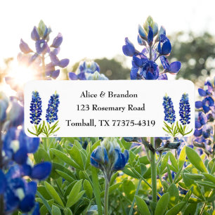 Blånät Texas State Flowers Lupine Watercolor Returadress Etikett
