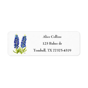 Blånät Texas State Flowers Lupine Watercolor Returadress Etikett