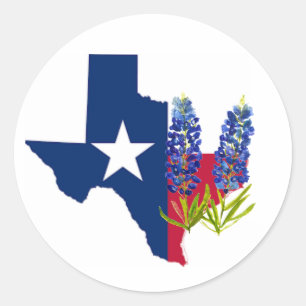 Blånät Texas State Flowers Lupine Watercolor Runt Klistermärke