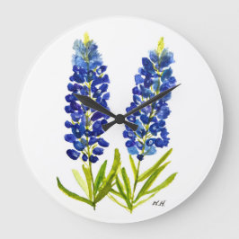Blånät Texas State Flowers Lupine Watercolor Stor Klocka