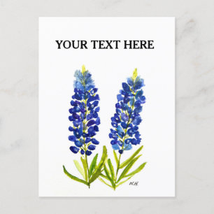 Blånät Texas State Flowers Lupine Watercolor Vykort