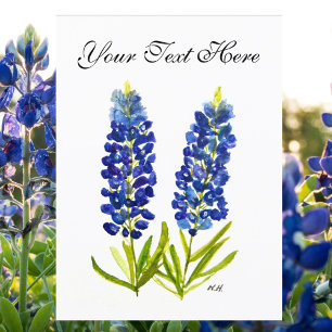 Blånät Texas State Flowers Lupine Watercolor Vykort