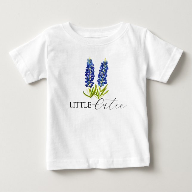 Blånät Texas vattenfärg Blommigt Baby T Shirt (Framsida)