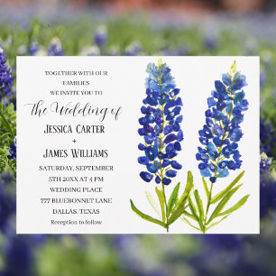 Blånät Texas Watercolor Blue Blommigt Bröllop Inbjudningar
