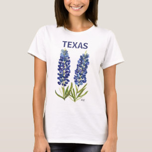 Blånät Texas Wildblommor Lupine Watercolor T Shirt