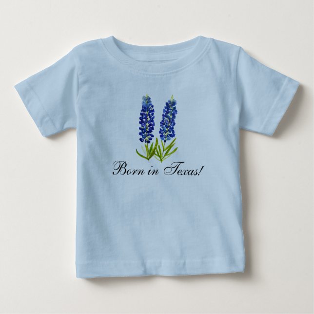 Blånät, vattenfärg Blommigt Boy Baby T Shirt (Framsida)