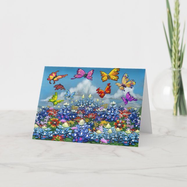 Blånät Wildblommor Butterflies Kort (Framsida)