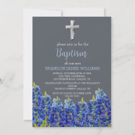 Blånätets Blommigt Dusty Blue Kor Baptism Inbjudningar