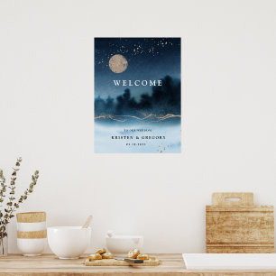 Blånattsfärgning Landskap Bröllop Välkommen Poster