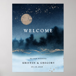 Blånattsfärgning Landskap Bröllop Välkommen Poster