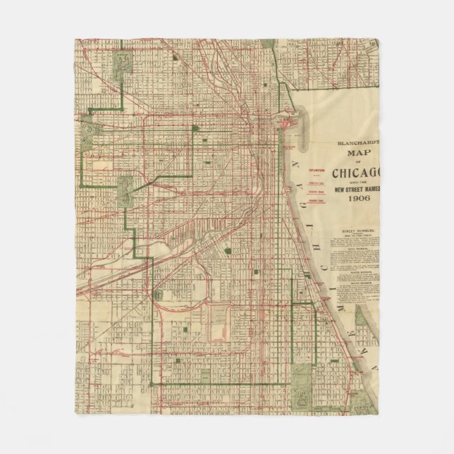 Blanchards karta av Chicago Fleecefilt (Framsidan)
