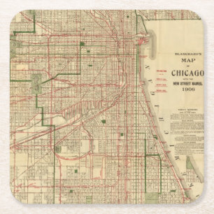 Blanchards karta av Chicago Underlägg Papper Kvadrat