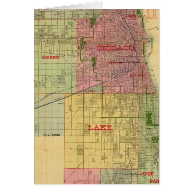 Blanchards karta of Chicago och environs Hälsningskort (Framsidan)