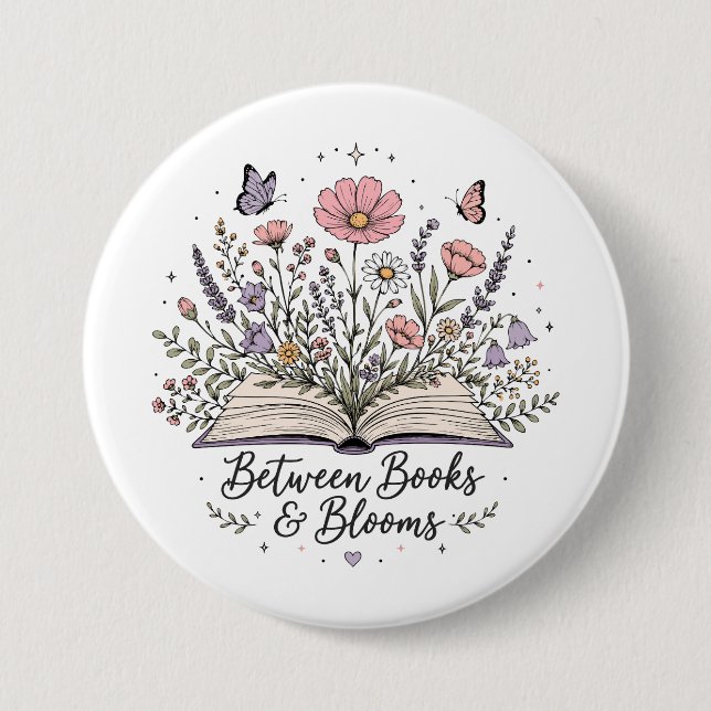 Bland böcker och blommar bokälskare läsare knapp (Framsida)