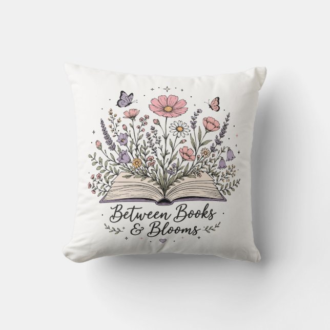 Bland böcker och blommar bokälskare läsare kudde (Framsida)