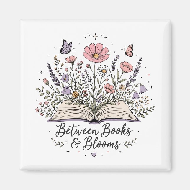 Bland böcker och blommar bokälskare läsare magnet (Framsidan)