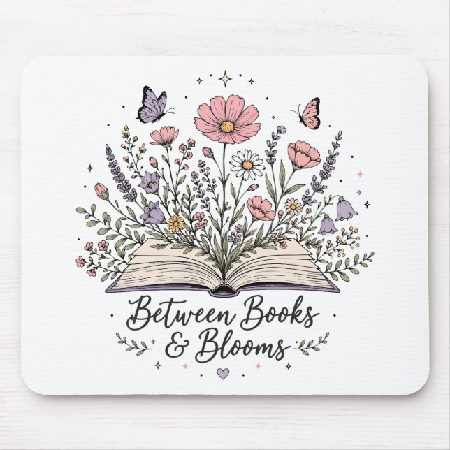 Bland böcker och blommar bokälskare läsare musmatta (Framsidan)