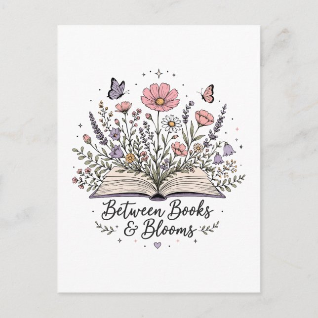 Bland böcker och blommar bokälskare läsare vykort (Framsida)