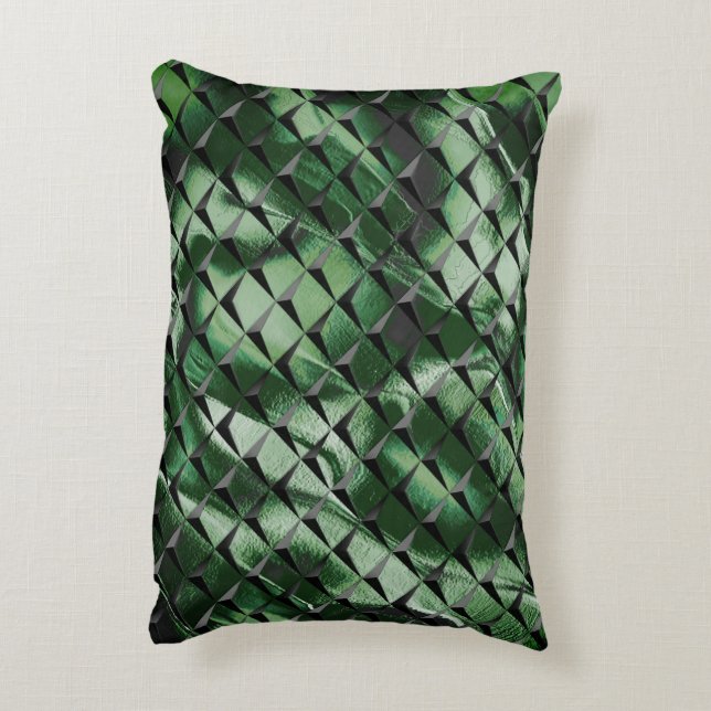 Blanda 3D-rutor med mörk grönt bakgrundsbild Prydnadskudde (Baksidan(Vertikal))