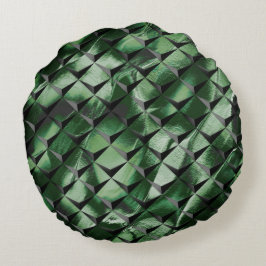 Blanda 3D-rutor med mörk grönt bakgrundsbild Rund Kudde