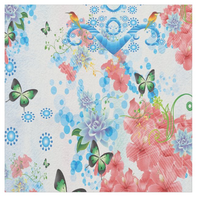 Blanda blå abstrakt med blommor av lax färg tyg (Närbild)