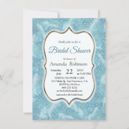 Blanda Blå Mönster, Fjädrar och Guld ram Inbjudningar