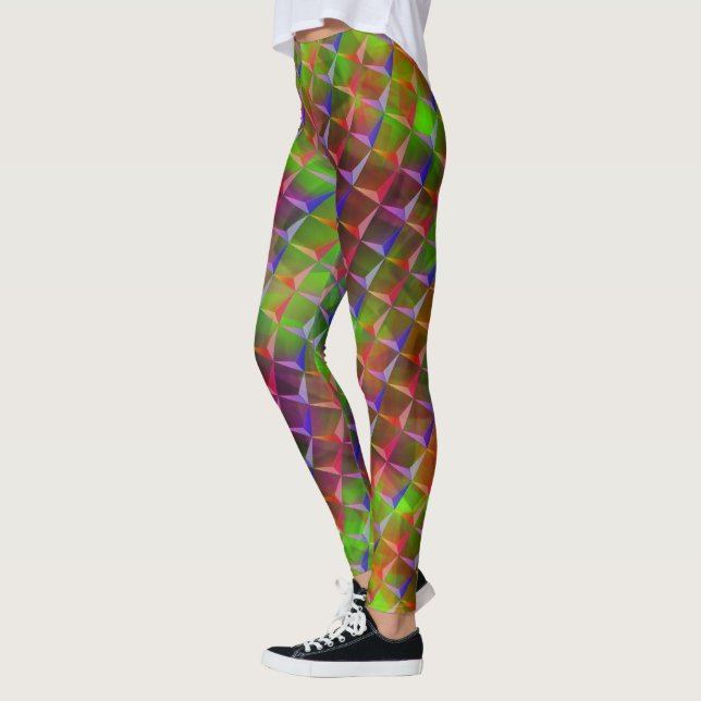 Blanda grönaktiga, röda, bruna, lilada 3D eller tr Leggings (Vänster)
