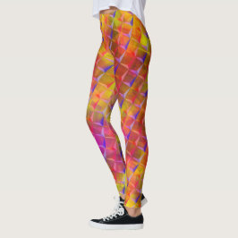 Blanda gult, rött, orange, lilak och 3D eller tria Leggings