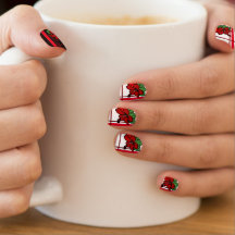 &Blanda röd Hibiscus Kort Nail Art.