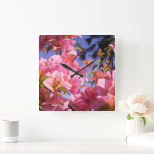 Blanda rosa och orange Bougainvillea-blommor Fyrkantig Klocka