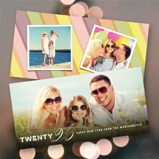 Blanda typografi 2026 - enkelt nyårfoto julkort (Mix Typography 2026 Simple Modern New Year Photo Holiday Card @ fat_fa_tin)