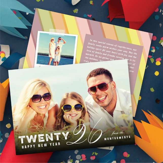 Blanda typografi 2026 - enkelt nyårfoto julkort (Mix Typography 2026 Simple Modern New Year Photo Holiday Card @ fat_fa_tin)