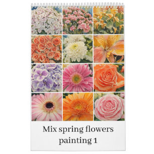 Blanda vår blommor vattenfärgsfärgning 1 kalender
