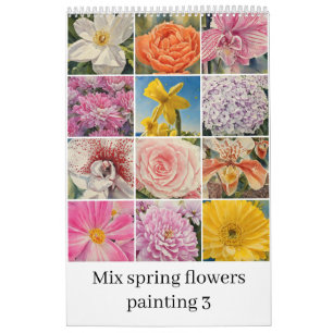 Blanda vår blommor vattenfärgsfärgning 3 kalender