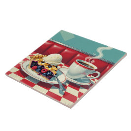 Blandad berry Paj, isgrädde och kaffe Kakelplatta