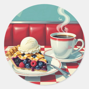 Blandad berry Paj, isgrädde och kaffe Runt Klistermärke