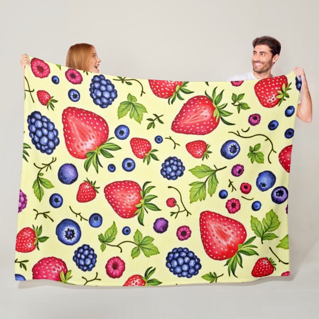 Blandad Berry Seamless Mönster Fleecefilt (På plats)