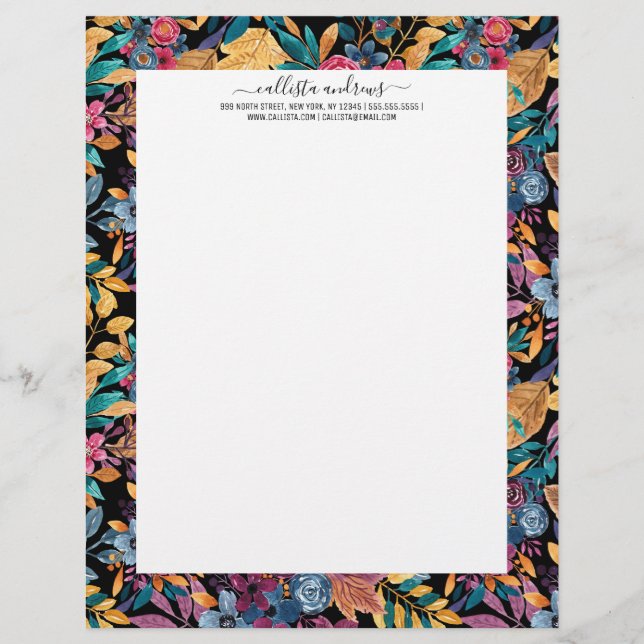 Blandad Blommigt Löv Berry Watercolor Mönster Brevhuvud (Framsida)