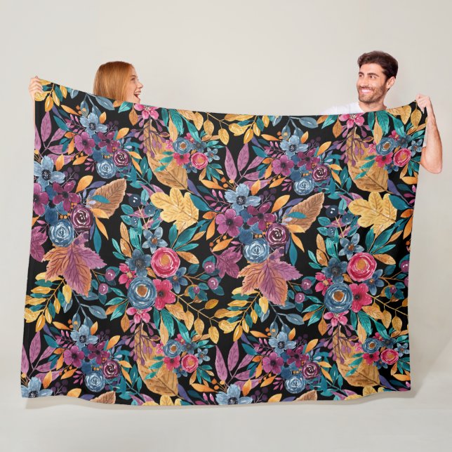 Blandad Blommigt Löv Berry Watercolor Mönster Fleecefilt (På plats)